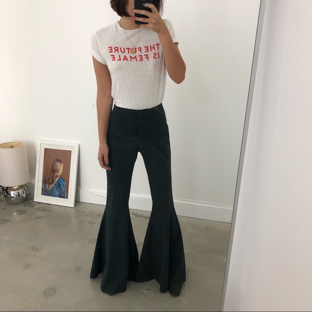 Green High Waisted Extreme Flare Bell Bottom Pants - Picture 4 of 4